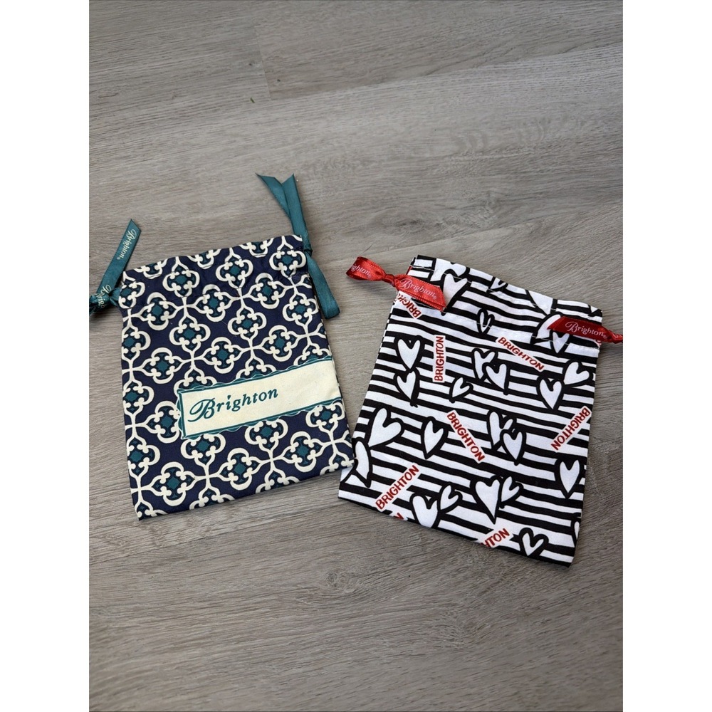 Set Of 2 Brighton Jewelry‎ Fabric Cloth Drawstring Pouches Gift Dust Bags EMPTY